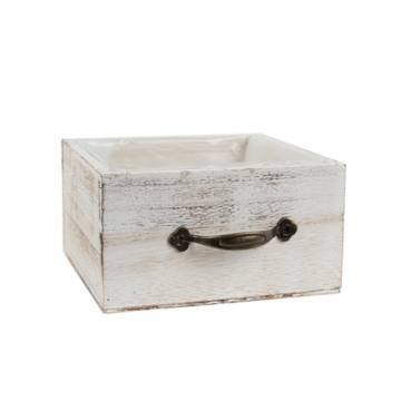 Holz Deko Schublade, Pflanzschublade, Shabby Chic, Größe S in Weiß/Braun, 15 cm