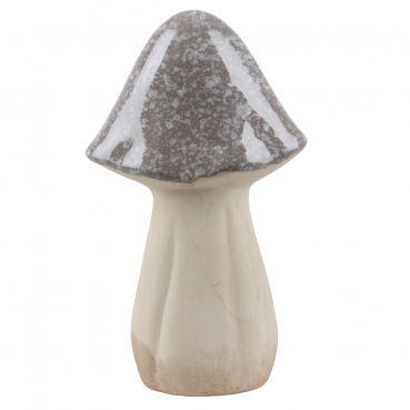 Großer Porzellan Pilz mit Hut in Grau glasiert, 20 cm