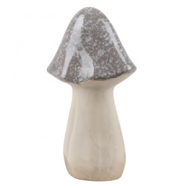 Großer Porzellan Pilz mit Hut in Grau glasiert, 20 cm.