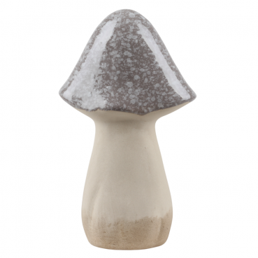Großer Porzellan Pilz mit Hut in Grau glasiert, 20 cm.