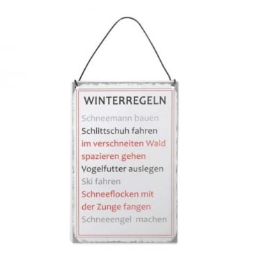 Metall Dekoschild Winterregeln -Schneemann bauen...- zum Aufhängen, 15 cm