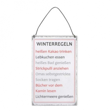 Metall Dekoschild Winterregeln -heißen Kakao trinken...- zum Aufhängen, 15 cm