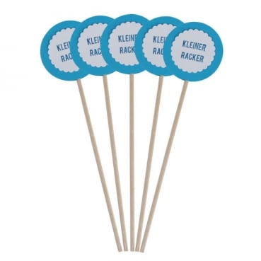 5 Deko Stecker Taufe, Babyparty mit auswählbarem Spruch in Pazifik Blau, 21 cm