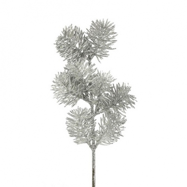 Deko Tannenzweig, Weihnachten, in Silber glitzernd, 42 cm