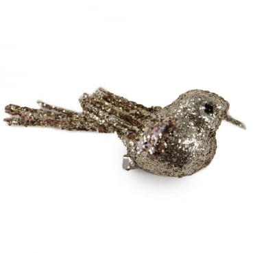 Dekobeispiel für Deko Vogel mit Clip in Gold glitzernd, 12 cm, Adventskranz basteln.