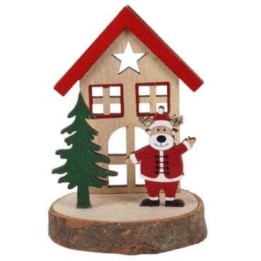 Kleine Holz Weihnachtsmotiv Baumscheibe mit Rentier, 11 cm