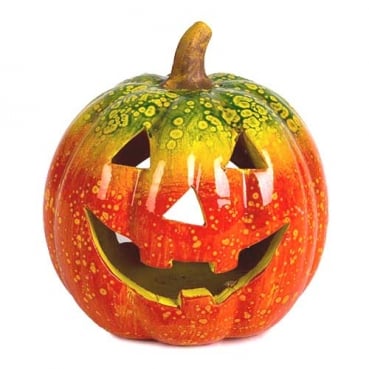Keramik Windlicht Halloween Kürbis, lackiert, 15 cm