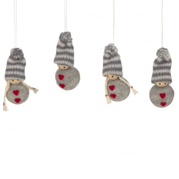 4 Deko Winterkinder mit Strickmütze und Filz, zum Aufhängen, 70 mm