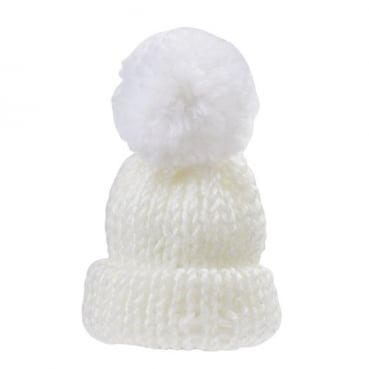 Kleine Deko Strickmütze in Creme/Weiß, 70 mm