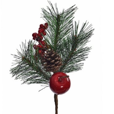 Deko Pick Herbst, Weihnachten mit Beeren & Apfel in Rot/Grün, 30 cm
