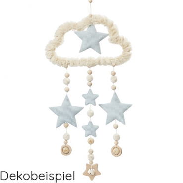 2 Häkel Perlen in Creme, 20 mm, zum Bastel Dekobeispiel Mobile Wolke Sterne blau.