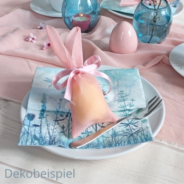 Dekobeispiel Osterhasen Gastgeschenk Säckchen mit Satinband, in Altrosa, 17 cm