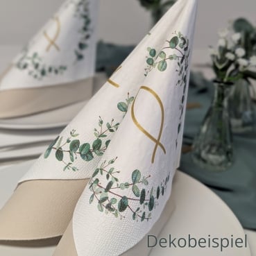 Dekobeispiel Tischdeko Kommunion Konfirmation Farbe Eukalyptus