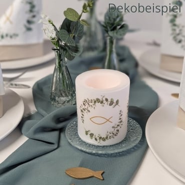 Dekobeispiel Tischdeko Kommunion Konfirmation Farbe Eukalyptus 3