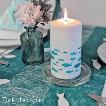 Dekobeispiel Tischdeko Servietten Fische Petrol-Mint