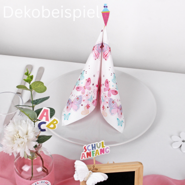 Dekobeispiel für das Tischdeko Paket Einschulung, Schulanfang, Schuleinführung Nahaufnahme Serviette