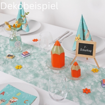 Dekobeispiel mit dem Tischdeko Paket Einschulung, Schulanfang, Schuleinführung 