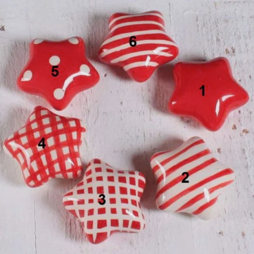 Keramik Deko Sterne in Weiß und Rot, 45 mm