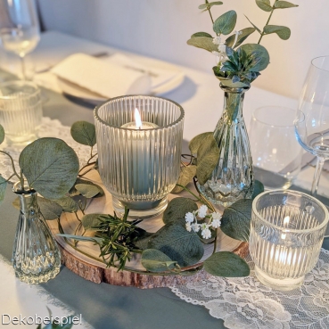 Dekobeispiel für das Glas Windlicht Dex mit Streifen, klar, 12,5 cm.