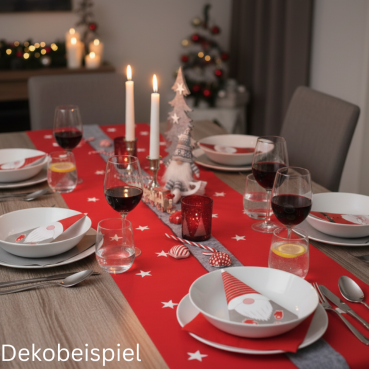 Gedeckter Weihnachtstisch in Rot/Grau mit den Keramik Deko Sternen in Weiß und Rot, 45 mm.