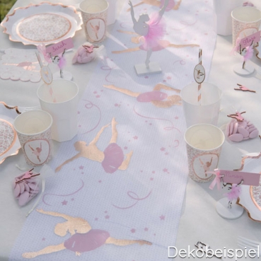 3 Meter Vlies Tischläufer, Kindergeburtstag, Ballerina in Rosé, 30 cm Dekobeispiel für Tischdeko Kindergeburstag Ballerina.