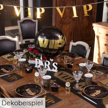 10 Holz Streudeko Schriftzüge -VIP- in Gold, 50 mm Dekobeispiel Tischdeko VIP in Schwarz/Gold.