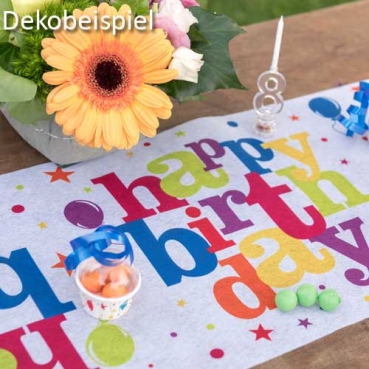 5 Meter Vlies Tischläufer Geburtstag -Happy Birthday-, bunt, 30 cm Dekobeispiel Tischläufer Geburtstag -Happy Birthday-, bunt, 30 cm.