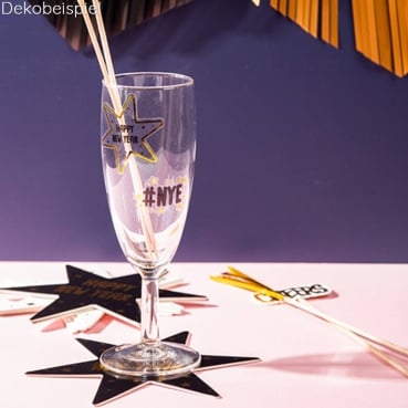 Silvester Glasdeko Sticker Dekobeispiel für Silvester Glasdeko Sticker.