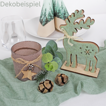 Dekobeispiel mit dem Deko Holz Hirsch mit Filz in Pistachio Green, 17 cm.