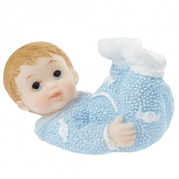 Kleiner Deko Baby Junge, liegend in Hellblau, 45 mm