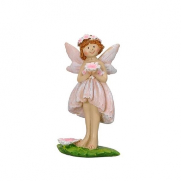 Dekofigur Blumenfee mit Blume in Zartrosa/Grün, 90 mm
