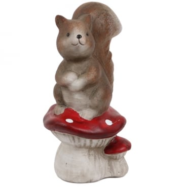 Keramik Eichhörnchen auf Fliegenpilz, 13 cm, Nr. 1