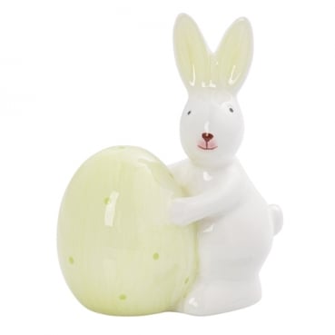 Keramik Hase mit Osterei in Pastellgrün/Weiß, 95 mm