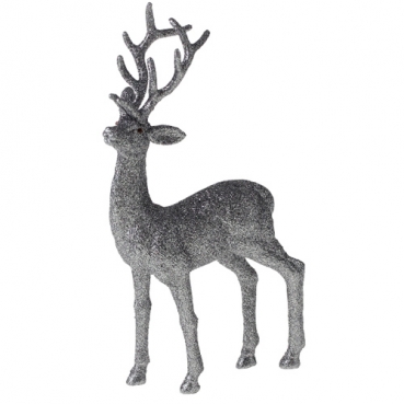Dekofigur Stolzer Hirsch in Silber glitzernd, 28 cm