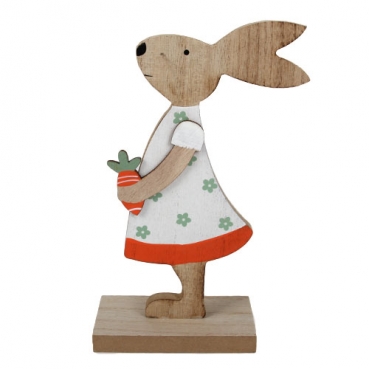 Holz Osterhasen Mädchen mit Möhre, 19 cm