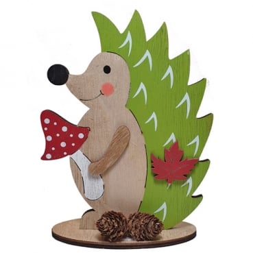 Holz Igel stehend mit Fliegenpilz, in Grün/Braun, 17 cm