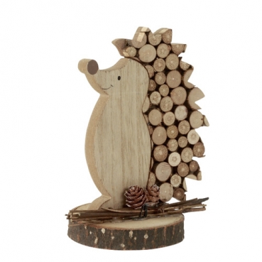 Dekofigur Holz Igel mit Verzierung in Hellbraun, 14,5 cm
