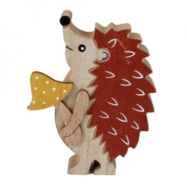 Holz Igel in Rot-Braun mit Fliegenpilz in Gelb, 12 cm