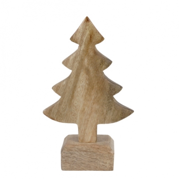 Kleiner Holz Tannenbaum auf Sockel in Hellbraun, 16 cm