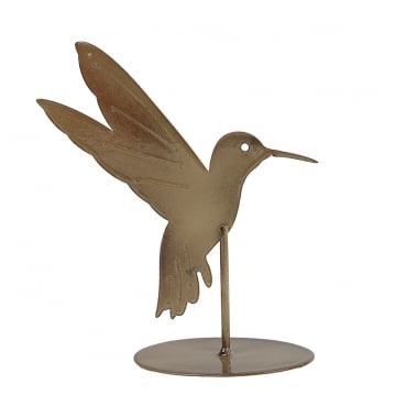 Dekofigur Metall Kolibri in Beige, 14 cm