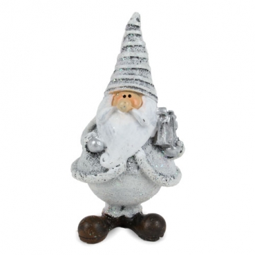 Dekofigur Nikolaus stehend mit Geschenk in Grau/Weiß, 12,5 cm