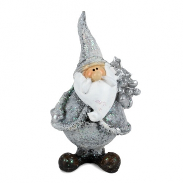 Dekofigur Nikolaus stehend mit Tannenbaum in Grau/Weiß, 12,5 cm