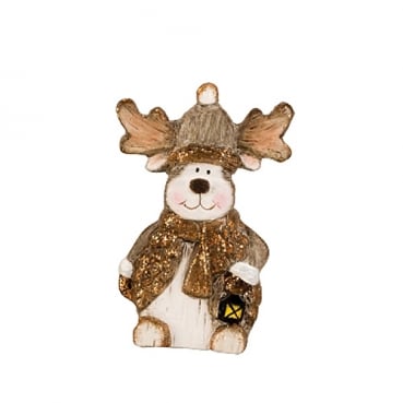 Keramik Figur Weihnachten, Rentier in Holz-Optik, 10,5 cm