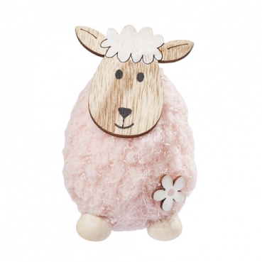 Kleines Deko Schaf mit Plüsch in Rosa, 80 mm