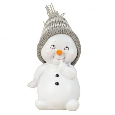 Niedlicher Schneemann mit Strickmütze, nachdenklich, 12 cm