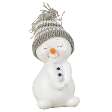 Niedlicher Schneemann mit Strickmütze, verlegen, 14 cm