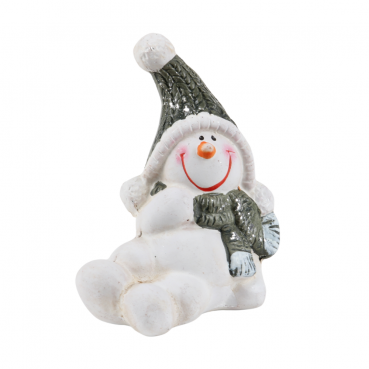 Kleiner Keramik Schneemann seitlich liegend, 90 mm.