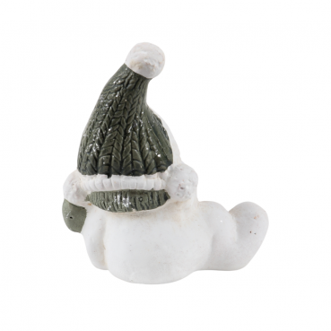 Kleiner Keramik Schneemann seitlich liegend, 90 mm.