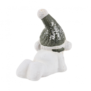 Kleiner Keramik Schneemann auf dem Bauch liegend, 90 mm.