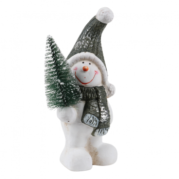 Keramik Schneemann mit Tannenbaum in rechter Hand, 16,5 cm